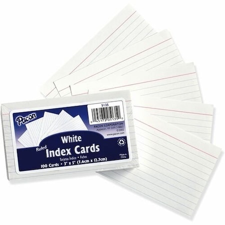 Pacon Index Cards, Ruled, 3inx5in, White, 100PK PAC5135